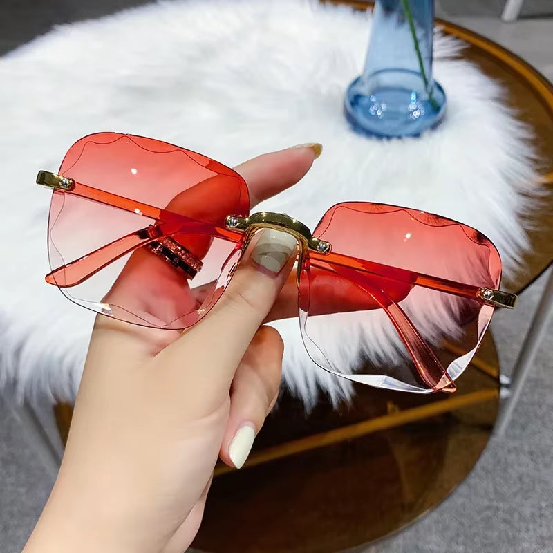 Square Rimless Fashion Sunglasses for Women Men Summer Gradient Sun Shades for Vacation Beach Travel(Not Include Glasses Case)