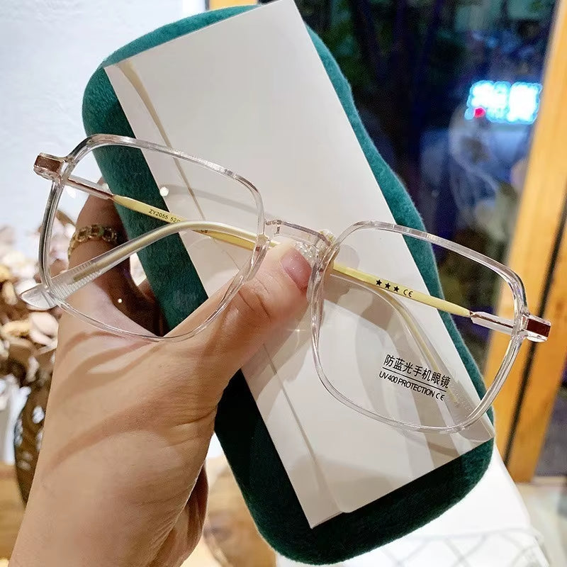 5PCS anti Radiation Large Frame Glasses Shades for Woman Man Transition Eyeglasses Korean Replaceable Lens Women