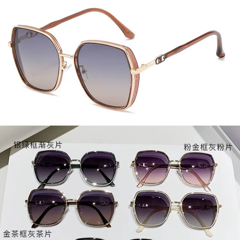 Eyewear New Sunglasses Mirror Female UV Protection Large Frame Net Fashionable Bright Edge Advanced Sense Driving Glasses T100
