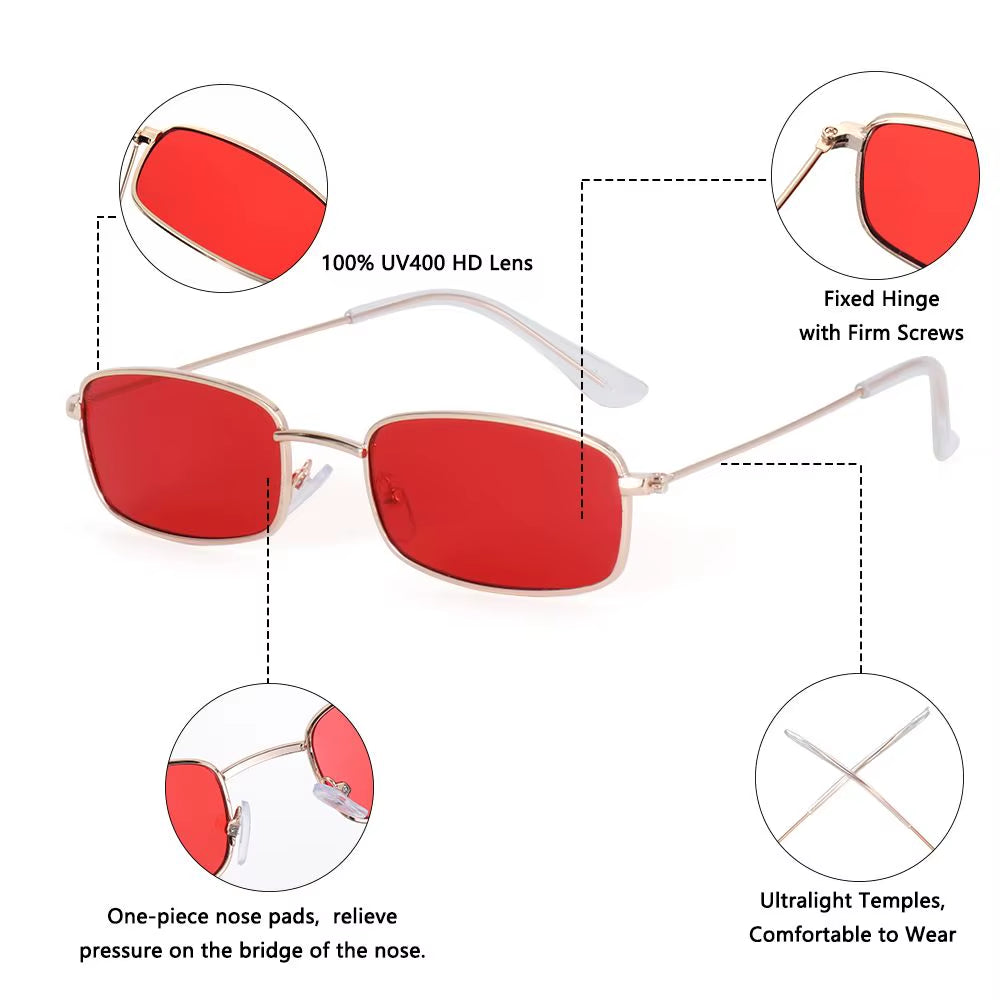 UV400 Classic Retro Metal Rectangle Sunglasses Unisex Vintage Design Lens Sun Glasses Small Oval Glasses Eyewear for Women Men