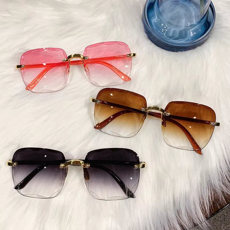 Square Rimless Fashion Sunglasses for Women Men Summer Gradient Sun Shades for Vacation Beach Travel(Not Include Glasses Case)