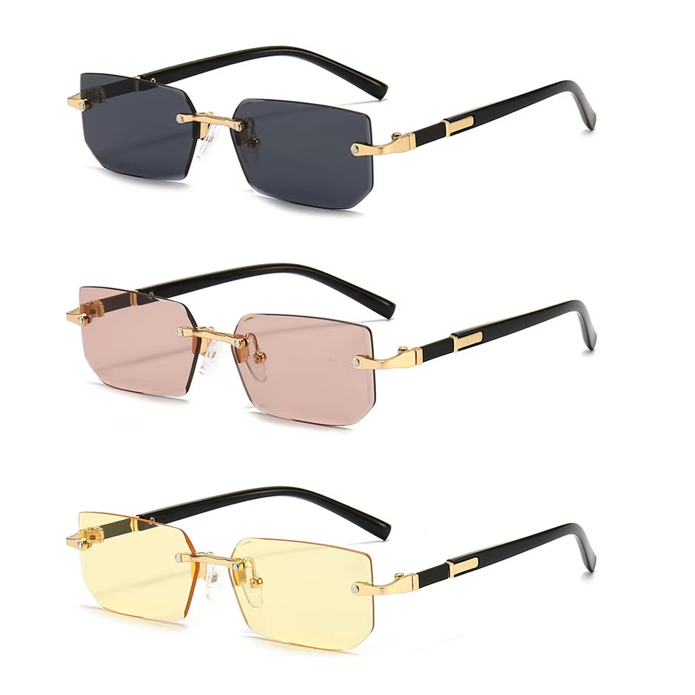 Rimless Sunglasses Rectangle Fashion Popular Women Men Shades Small Square Sun Glasses for Female Male Summer Traveling Oculos