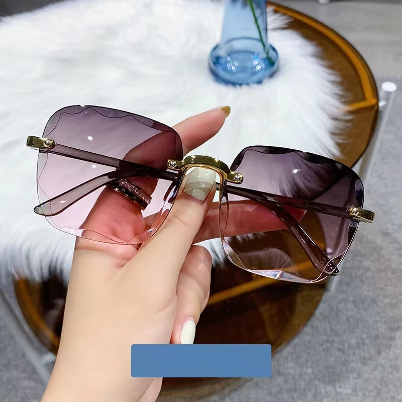 Square Rimless Fashion Sunglasses for Women Men Summer Gradient Sun Shades for Vacation Beach Travel(Not Include Glasses Case)