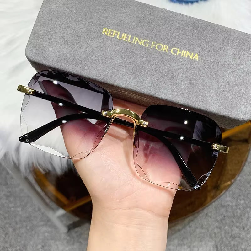 Square Rimless Fashion Sunglasses for Women Men Summer Gradient Sun Shades for Vacation Beach Travel(Not Include Glasses Case)