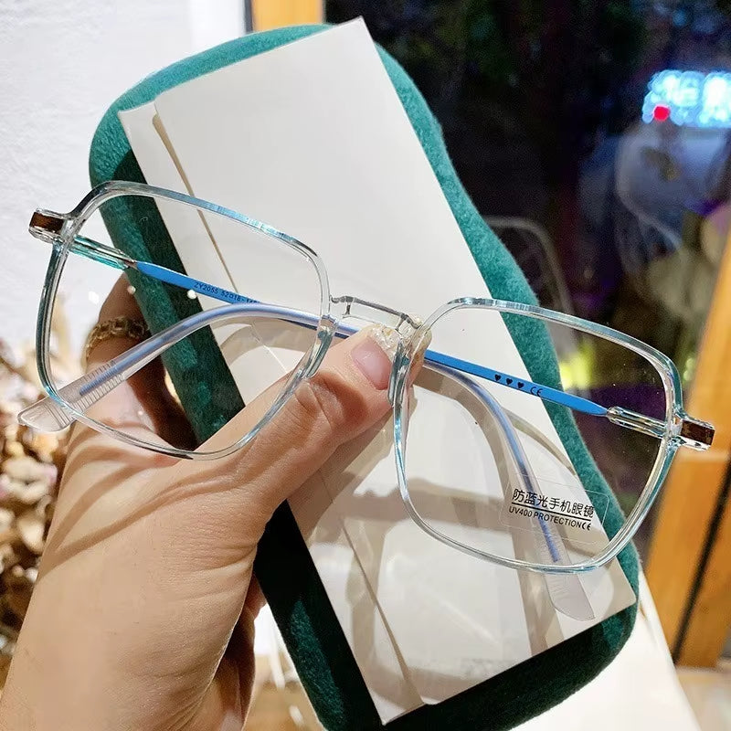 5PCS anti Radiation Large Frame Glasses Shades for Woman Man Transition Eyeglasses Korean Replaceable Lens Women
