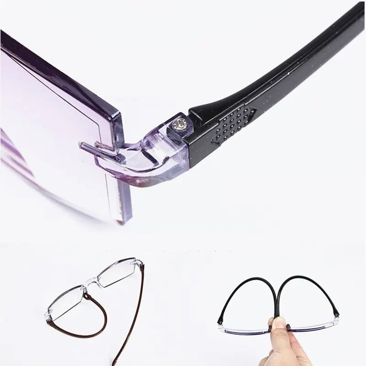 2 Pair New Men Women Rimless Reading Glasses anti Blue Light Bifocal Far near Magnification Eyewear Presbyopic Glasses +150 +200