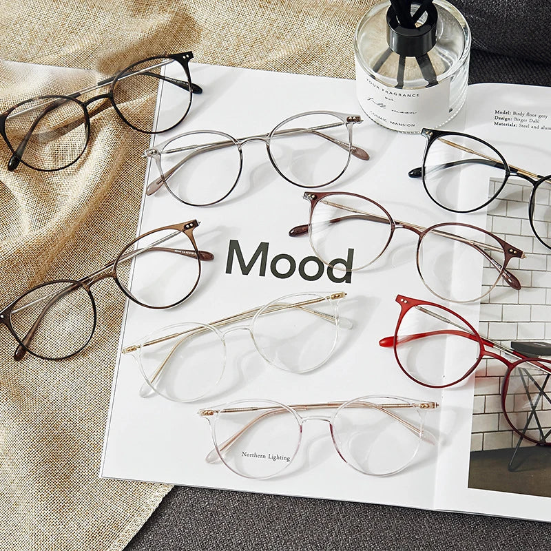 Acetate Unisex Solid Alloy Glasses Frame Women Prescription Glasses Fashion Designer Metallic Circle Glasses Myopia Glasses