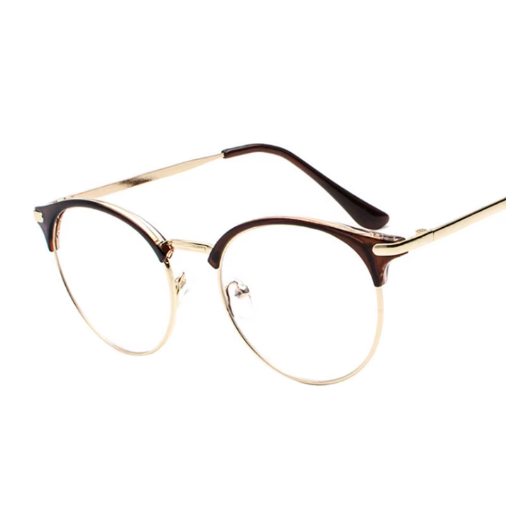 Vintage Eyewear Glasses Frame Clear Glasses Half Frame Metal Eyeglasses Optical Glasses Frame Students Fake Glasses