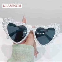 2025 Fashion Large Frame Heart Designer Sunglasses Pearl-Set Personality Beach Just Married Sunglasses Bridesmaid Gift UV400