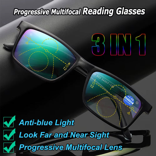 New 3 in 1 Bifocals Reading Glasses Unisex anti Blue Light Presbyopia Eyeglasses near Far Sight Hyperopia Eyewear