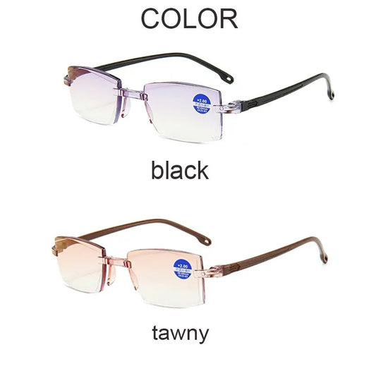 2 Pair New Men Women Rimless Reading Glasses anti Blue Light Bifocal Far near Magnification Eyewear Presbyopic Glasses +150 +200