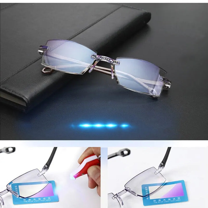 2 Pair New Men Women Rimless Reading Glasses anti Blue Light Bifocal Far near Magnification Eyewear Presbyopic Glasses +150 +200