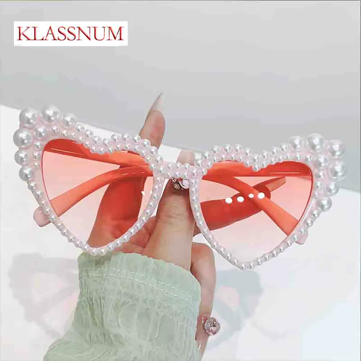 2025 Fashion Large Frame Heart Designer Sunglasses Pearl-Set Personality Beach Just Married Sunglasses Bridesmaid Gift UV400