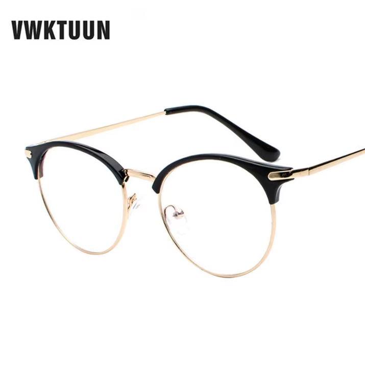 Vintage Eyewear Glasses Frame Clear Glasses Half Frame Metal Eyeglasses Optical Glasses Frame Students Fake Glasses