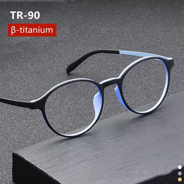 Ultralight Titanium Alloy TR90 Reading Glasses for Men and Women Retro round anti Blue Light Presbyopia Glasses 0 +100 +150 +250