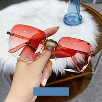 Square Rimless Fashion Sunglasses for Women Men Summer Gradient Sun Shades for Vacation Beach Travel（Not Include Glasses Case）