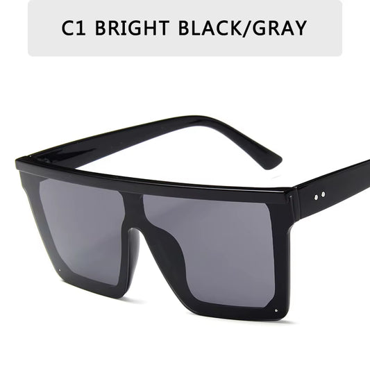 Vintage Male Flat Top Sunglasses Men Brand Black Square Shades UV400 Gradient Sun Glasses for Women Cool One Piece Designer