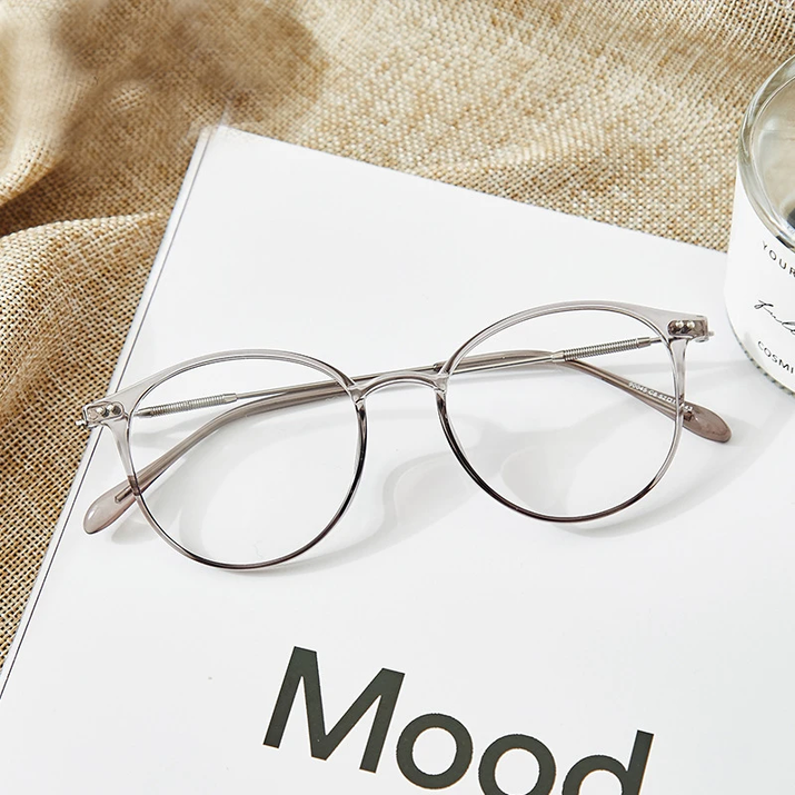 Acetate Unisex Solid Alloy Glasses Frame Women Prescription Glasses Fashion Designer Metallic Circle Glasses Myopia Glasses