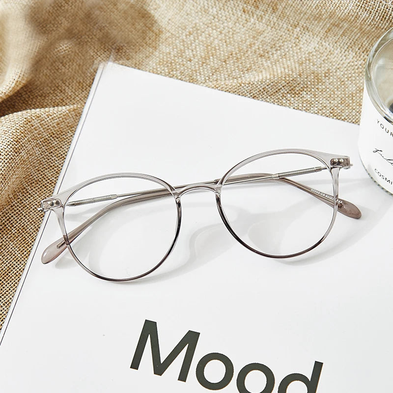 Acetate Unisex Solid Alloy Glasses Frame Women Prescription Glasses Fashion Designer Metallic Circle Glasses Myopia Glasses