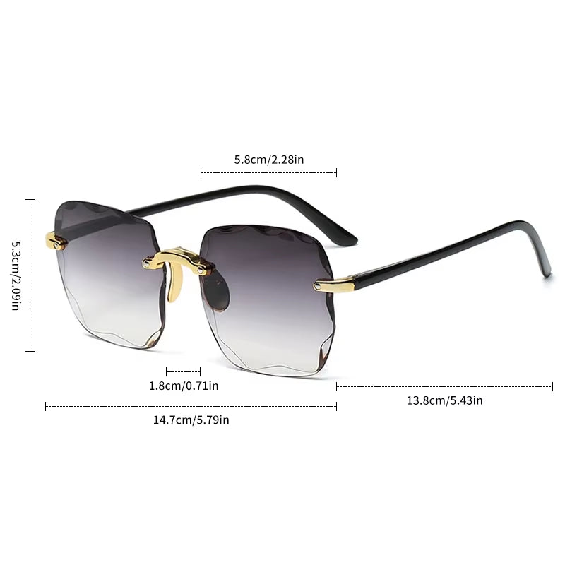 Square Rimless Fashion Sunglasses for Women Men Summer Gradient Sun Shades for Vacation Beach Travel（Not Include Glasses Case）