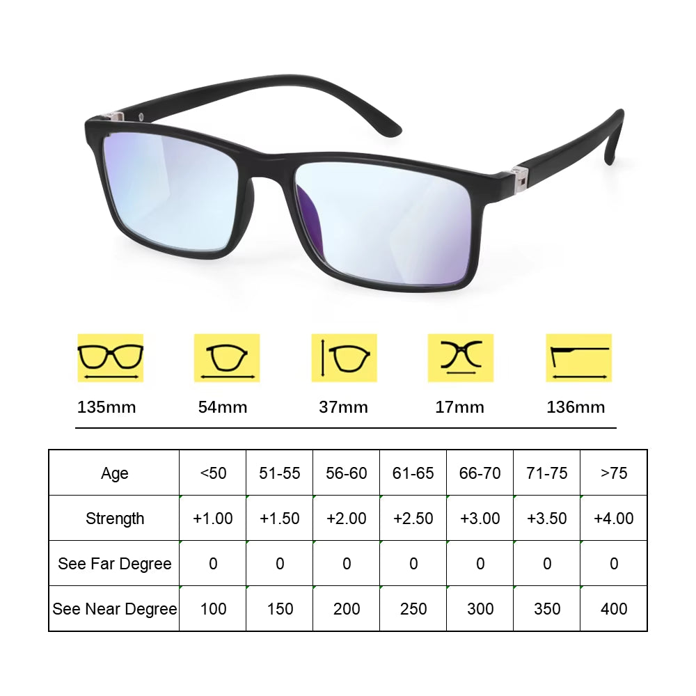 New 3 in 1 Bifocals Reading Glasses Unisex anti Blue Light Presbyopia Eyeglasses near Far Sight Hyperopia Eyewear