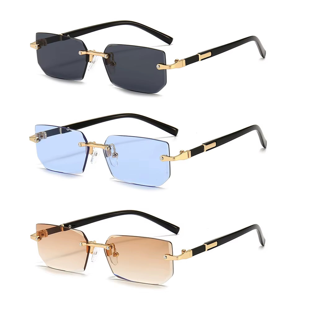 Rimless Sunglasses Rectangle Fashion Popular Women Men Shades Small Square Sun Glasses for Female Male Summer Traveling Oculos