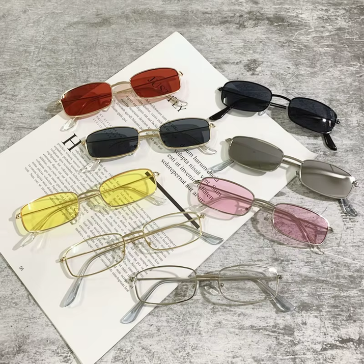 UV400 Classic Retro Metal Rectangle Sunglasses Unisex Vintage Design Lens Sun Glasses Small Oval Glasses Eyewear for Women Men