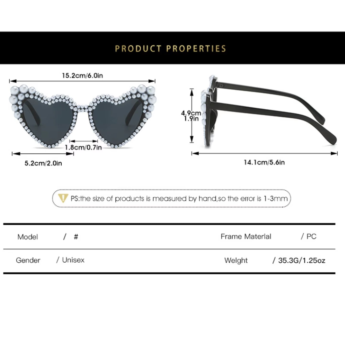 2025 Fashion Large Frame Heart Designer Sunglasses Pearl-Set Personality Beach Just Married Sunglasses Bridesmaid Gift UV400