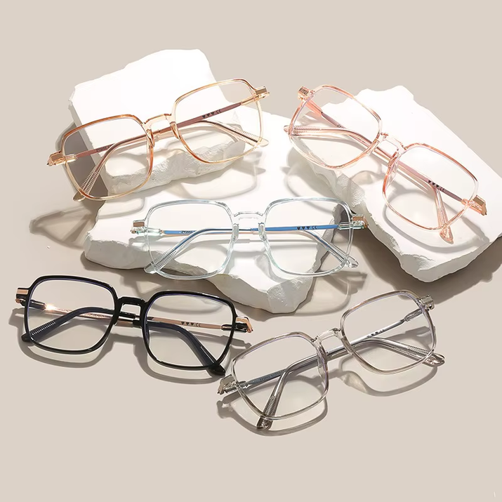 5PCS anti Radiation Large Frame Glasses Shades for Woman Man Transition Eyeglasses Korean Replaceable Lens Women