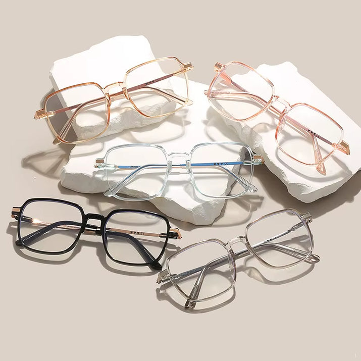 5PCS anti Radiation Large Frame Glasses Shades for Woman Man Transition Eyeglasses Korean Replaceable Lens Women